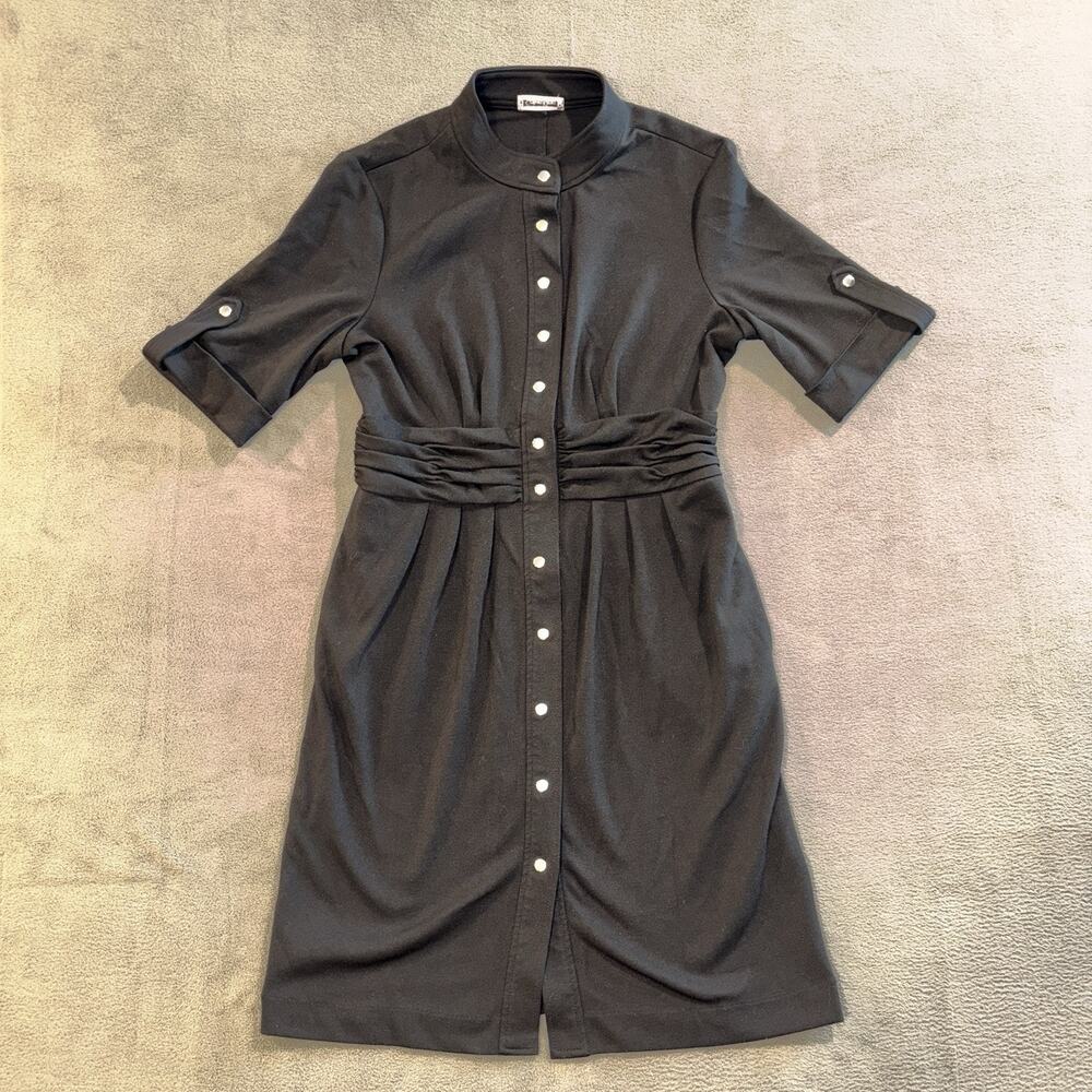 Calvin Klein Women's Black Ponte Roll Up Sleeve Mandarin Collar Shirt Dress P